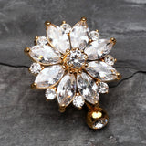 Detail View 2 of Golden Radiant Flower Multi-Gem Reverse Belly Button Ring-Clear Gem