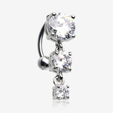 Brilliant Sparkle Cascading Gem Reverse Belly Button Ring-Clear Gem