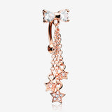 Rose Gold Sparkle Bow-Tie Star Dangle Reverse Belly Button Ring-Clear Gem