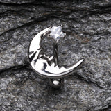 Detail View 2 of Crescent Moon Shine Reverse Belly Button Ring-Clear Gem