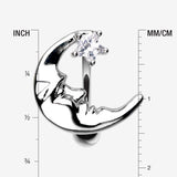 Detail View 1 of Crescent Moon Shine Reverse Belly Button Ring-Clear Gem