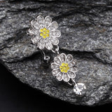 Detail View 2 of Daisy Glam Multi-Gem Reverse Belly Button Ring-Clear Gem/Yellow