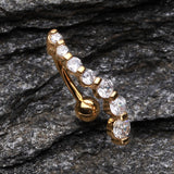 Detail View 2 of Golden Journey Sparkle Reverse Belly Button Ring-Clear Gem