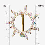 Detail View 1 of Golden Blazing Sun Eclipse Reverse Belly Button Ring-Aurora Borealis