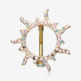 Golden Blazing Sun Eclipse Reverse Belly Button Ring