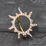 Detail View 2 of Golden Blazing Sun Eclipse Reverse Belly Button Ring-Aurora Borealis