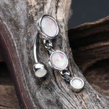 Detail View 2 of Opalescent Sparkle Triple Gem Reverse Belly Button Ring-White