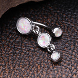 Detail View 3 of Opalescent Sparkle Triple Gem Reverse Belly Button Ring-White