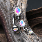 Detail View 2 of Irisdescent Sparkle Triple Gem Reverse Belly Button Ring-Rainbow/Multi-Color