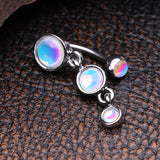 Detail View 3 of Irisdescent Sparkle Triple Gem Reverse Belly Button Ring-Rainbow/Multi-Color