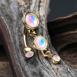 Detail View 2 of Golden Irisdescent Sparkle Triple Gem Reverse Belly Button Ring-Rainbow/Multi-Color