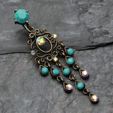 Detail View 2 of Vintage Boho Chandelier Reverse Belly Button Ring-Brass/Aurora Borealis/Turquoise