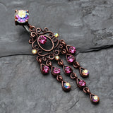 Detail View 2 of Vintage Boho Chandelier Reverse Belly Button Ring-Copper/Aurora Borealis/Fuchsia
