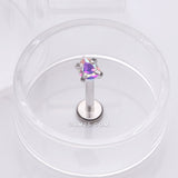 Detail View 1 of Teardrop Prong Set Sparkle Top Internally Threaded Labret Flat Back Stud-Aurora Borealis