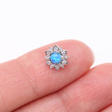 Detail View 2 of Fire Opal Flower Love Sparkle Dermal Anchor Top-Blue Opal