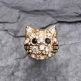 Detail View 2 of Golden Kitty Multi-Gem Cartilage Earring-Clear Gem/Black