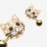 Detail View 1 of Golden Kitty Multi-Gem Cartilage Earring-Clear Gem/Black