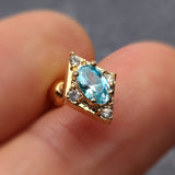 Detail View 1 of Golden Astraea Sparkle Diamond Cartilage Tragus Earring-Clear Gem/Aqua
