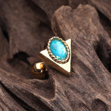 Detail View 2 of Golden Pharaoh Triangle Opal Sparkle Cartilage Tragus Earring-Teal