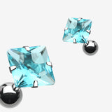 Detail View 1 of Square Gem Crystal Cartilage Earring-Aqua