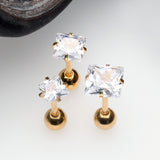 Detail View 1 of Golden Square Gem Crystal Cartilage Tragus Earring-Clear Gem