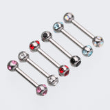 Detail View 1 of Double Aurora Gem Ball Steel Cartilage Tragus Barbell -Clear Gem