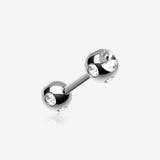 Double Aurora Gem Ball Steel Cartilage Tragus Barbell -Clear Gem