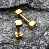 Detail View 2 of Golden Square Cartilage Tragus Barbell-Gold