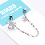Detail View 3 of Chainlink Grand Flower Gem Sparkle Cartilage Barbell Stud-Clear Gem 