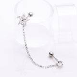 Detail View 1 of Chainlink Grand Flower Gem Sparkle Cartilage Barbell Stud-Clear Gem 