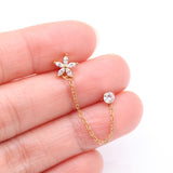Detail View 2 of Golden Chainlink Grand Flower Gem Sparkle Cartilage Barbell Stud-Clear Gem 