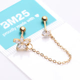 Detail View 3 of Golden Chainlink Grand Flower Gem Sparkle Cartilage Barbell Stud-Clear Gem 