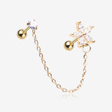 Golden Chainlink Grand Flower Gem Sparkle Cartilage Barbell Stud