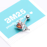 Detail View 4 of Tailed Devil's Heart Sparkle Cartilage Barbell Earring-Red