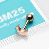 Detail View 2 of Rose Gold Flat Crescent Moon Top Cartilage Tragus Barbell Earring