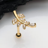 Detail View 1 of Golden Sparkle Autumn Leaf Cartilage Tragus Barbell Earring-Clear Gem