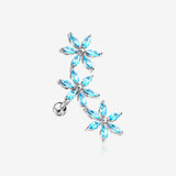 Grand Sparkle Triple Flowers Steel Cartilage Tragus Barbell Stud