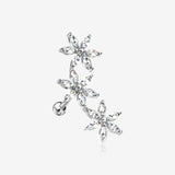 Grand Sparkle Triple Flowers Steel Cartilage Tragus Barbell Stud