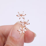 Detail View 2 of Rose Gold Grand Sparkle Triple Flowers Steel Cartilage Tragus Barbell Stud-Clear Gem