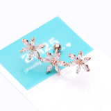 Detail View 3 of Rose Gold Grand Sparkle Triple Flowers Steel Cartilage Tragus Barbell Stud-Clear Gem