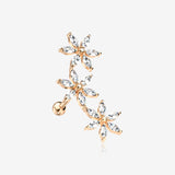 Rose Gold Grand Sparkle Triple Flowers Steel Cartilage Tragus Barbell Stud