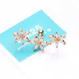 Detail View 3 of Golden Grand Sparkle Triple Flowers Steel Cartilage Tragus Barbell Stud-Clear Gem