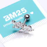 Detail View 3 of Brilliant Sparkle Flower Vine Leaflets Sparkle Cartilage Tragus Barbell Stud-Clear Gem