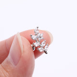 Detail View 2 of Brilliant Sparkle Flower Vine Leaflets Sparkle Cartilage Tragus Barbell Stud-Clear Gem