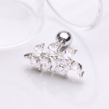 Detail View 1 of Brilliant Sparkle Flower Vine Leaflets Sparkle Cartilage Tragus Barbell Stud-Clear Gem