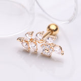 Detail View 1 of Golden Brilliant Sparkle Flower Vine Leaflets Sparkle Cartilage Tragus Barbell Stud-Clear Gem