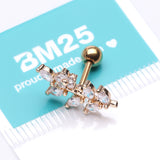 Detail View 3 of Golden Brilliant Sparkle Flower Vine Leaflets Sparkle Cartilage Tragus Barbell Stud-Clear Gem