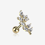 Golden Brilliant Sparkle Flower Vine Leaflets Sparkle Cartilage Tragus Barbell Stud