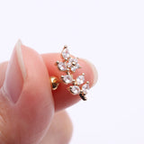 Detail View 2 of Golden Brilliant Sparkle Flower Vine Leaflets Sparkle Cartilage Tragus Barbell Stud-Clear Gem