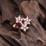 Detail View 2 of Rose Gold Triple Flower Sparkle Cartilage Tragus Earring-Clear Gem